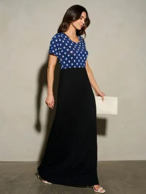 WOMEN'S SHORT SLEEVE POCKETS STARS PRINT MAXI DRESS