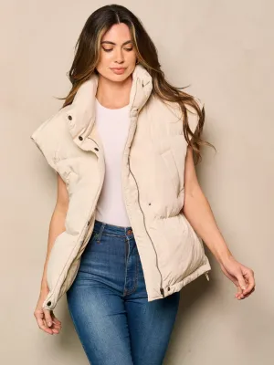 WOMEN'S SLEEVELESS BUTTON & ZIPPER CLOSURE POCKETS PUFFER VEST