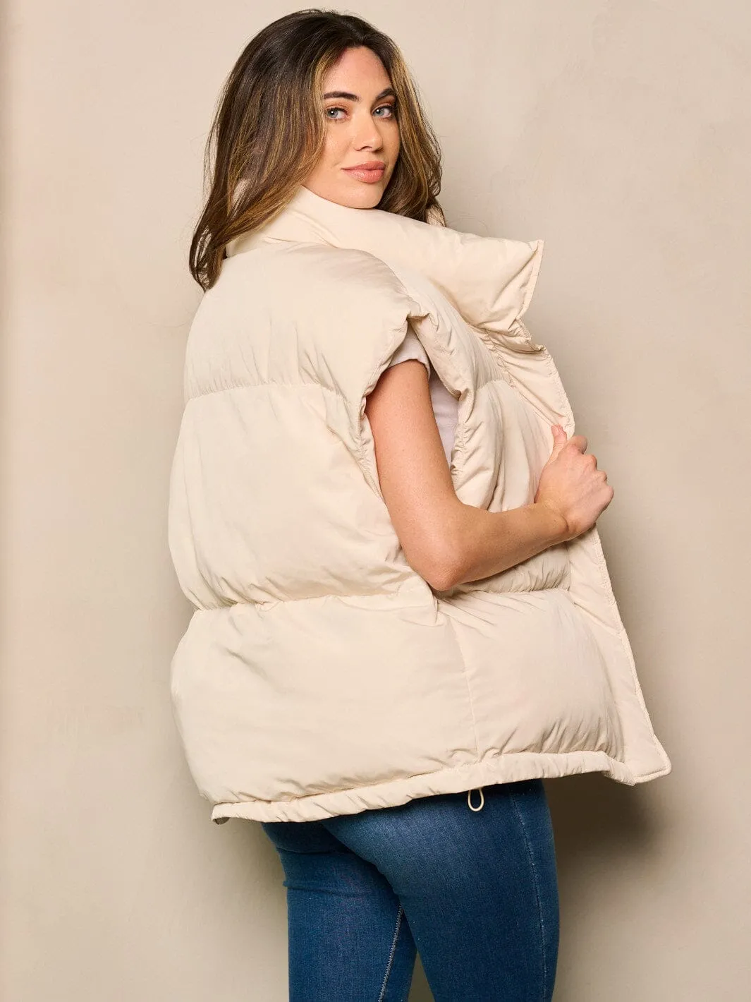 WOMEN'S SLEEVELESS BUTTON & ZIPPER CLOSURE POCKETS PUFFER VEST