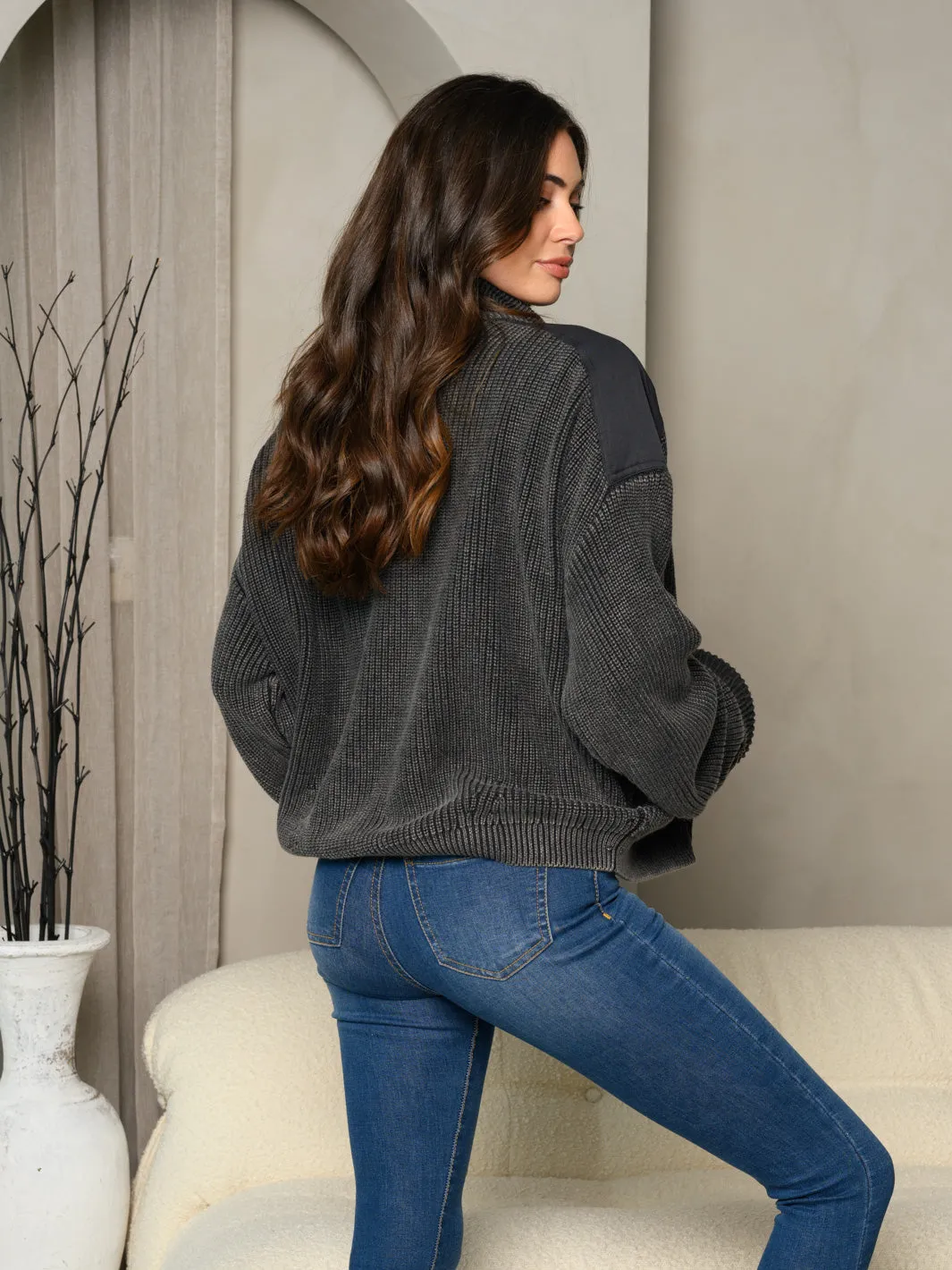 WOMEN'S WASHED KNIT BOMBER JACKET