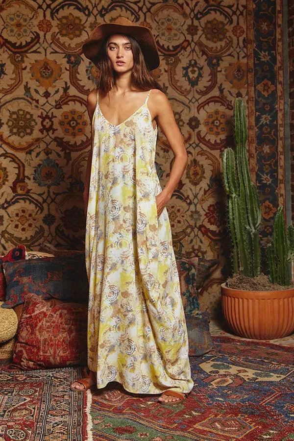 Yellow Multi Tie Dye Flowing Maxi Slip Bucketlist Dress