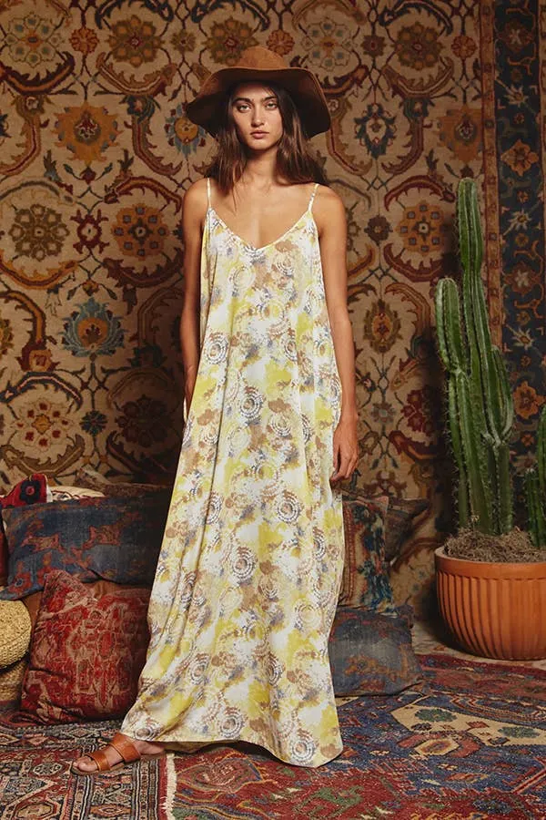 Yellow Multi Tie Dye Flowing Maxi Slip Bucketlist Dress