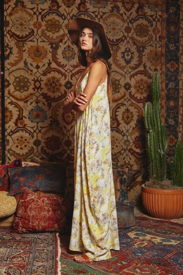 Yellow Multi Tie Dye Flowing Maxi Slip Bucketlist Dress