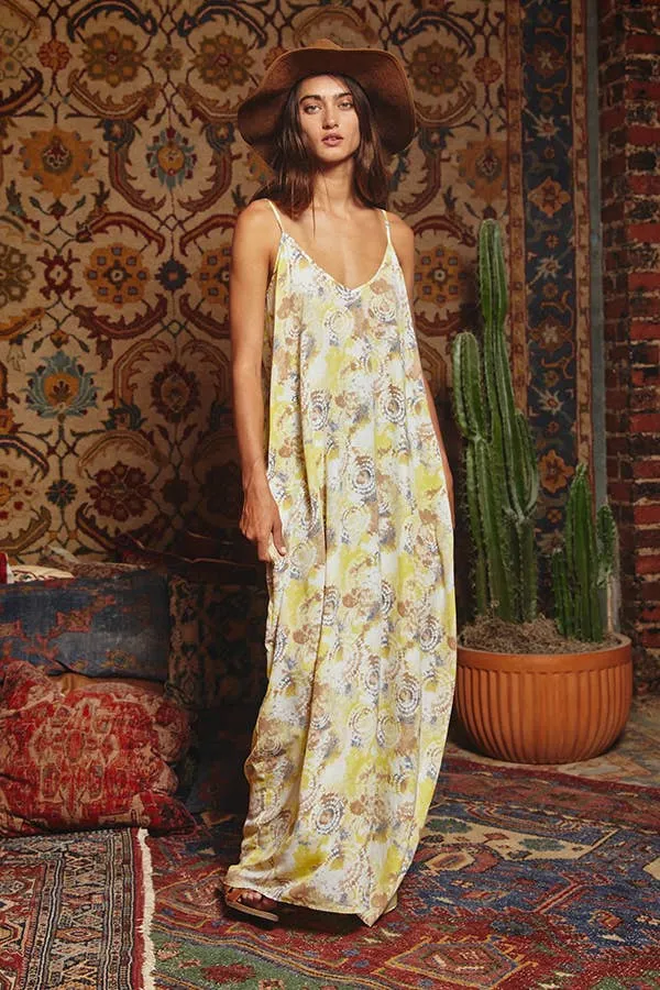 Yellow Multi Tie Dye Flowing Maxi Slip Bucketlist Dress