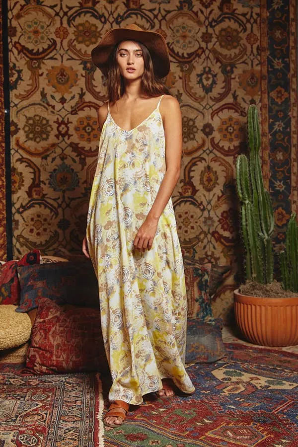 Yellow Multi Tie Dye Flowing Maxi Slip Bucketlist Dress