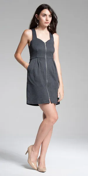 Zippered Front Bodycon Mini Dress